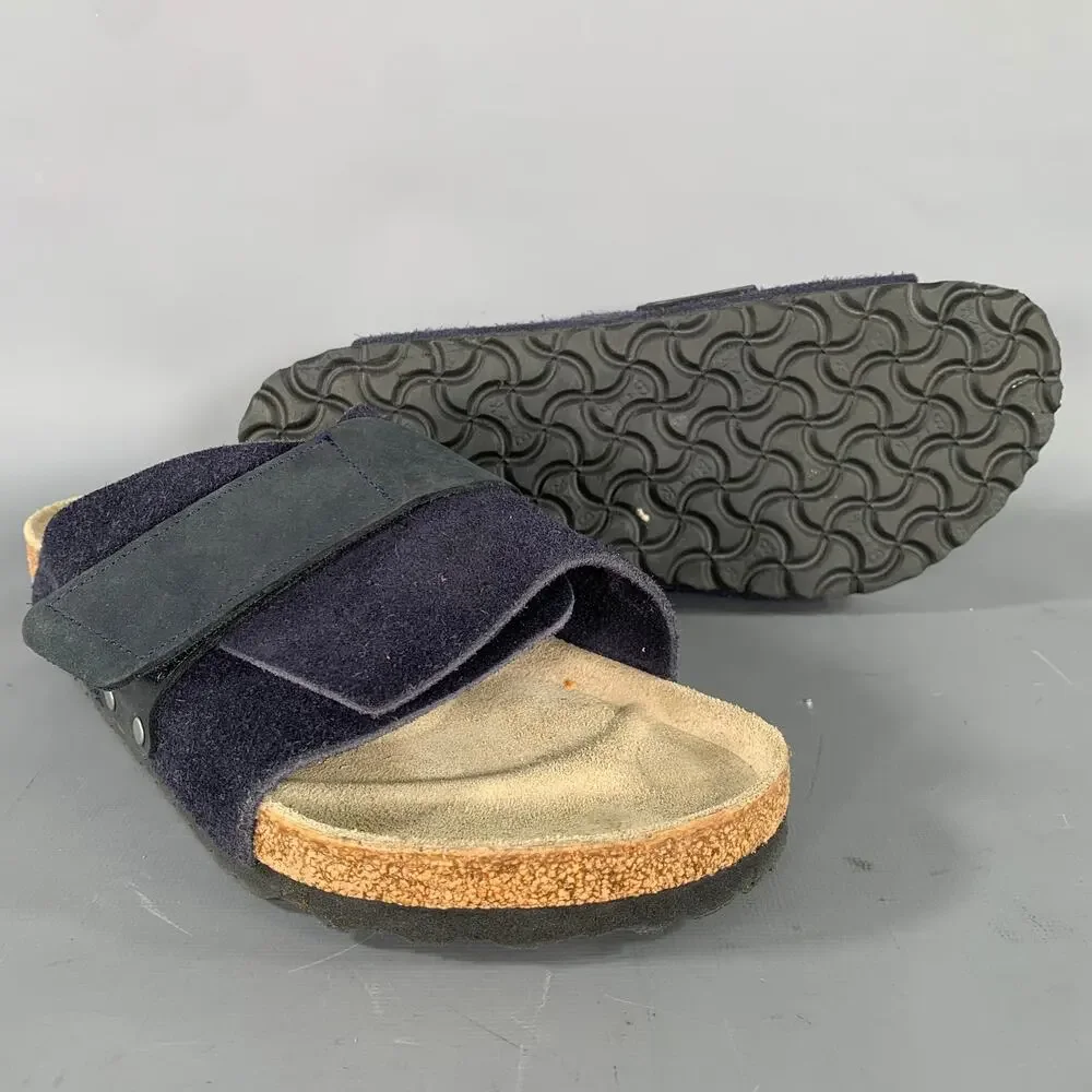 BIRKENSTOCK Size 9 Navy Khaki Mixed Fabrics Suede Slide Sandals